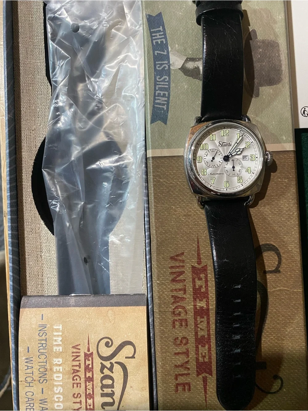 Men's Automatic Leather Strap Watch in Black